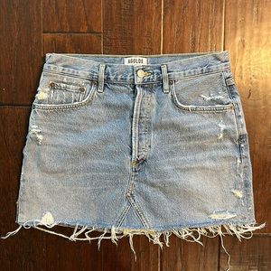 Agolde Light Blue Distressed Denim Mini Skirt